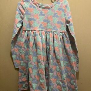 Falls Creek Size 5t Girls Pastel Hearts Gray Long Sleeve Dress
